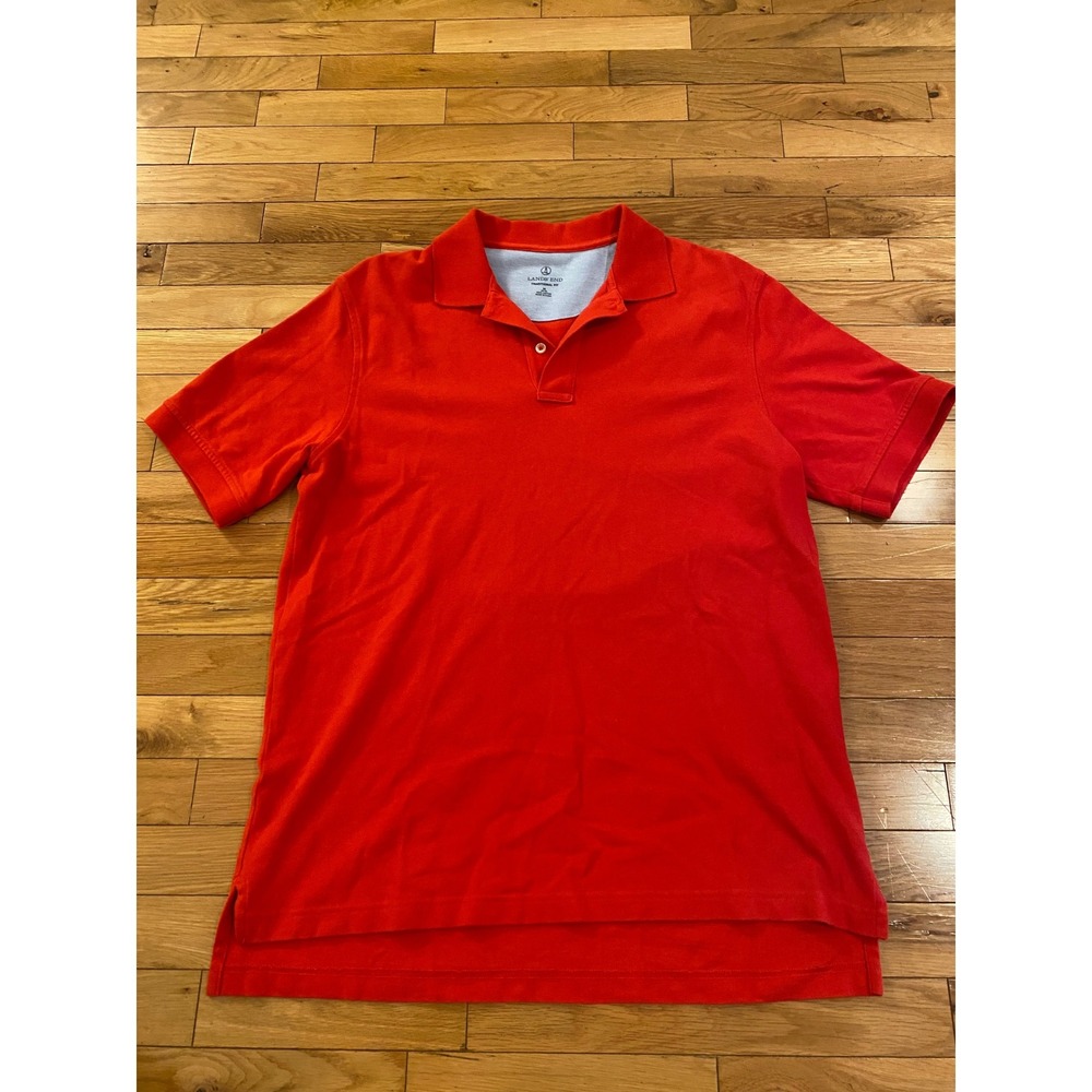 Lands End Mens Red Traditional Fit Polo Shirt‎ Size M 100% Cotton Short Sleeve